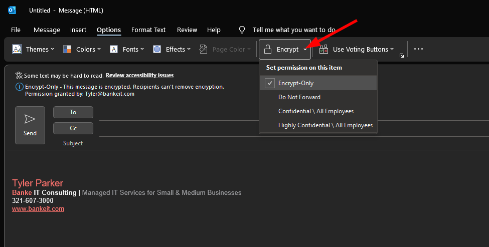 copy text from encrypted email outlook